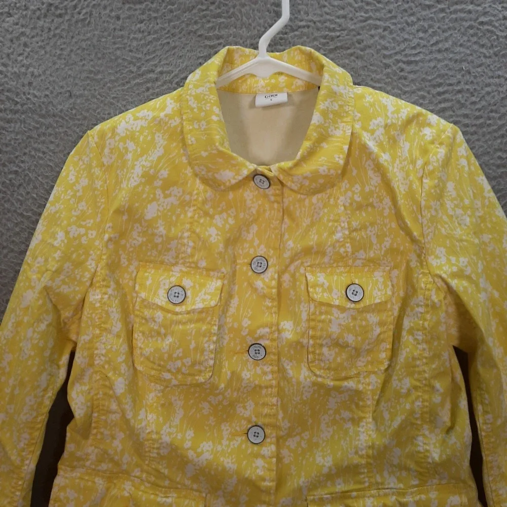 Cabi Jacket Womens Small Daisy Spring Yellow Floral Field Jacket‎ Preppy Casual